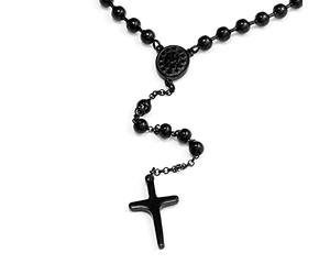 DonDon - Rosario de acero inoxidable (63 cm, con bolsita aterciopelada negra), color negro