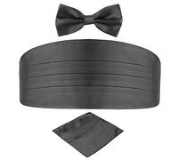 DonDon Set de tres piezas Caballero Faja de esmoquin Pajarita Pañuelo de bolsillo Color a juego Espléndido para ceremonias y ocasiones especiales - Gris antracita