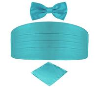 DonDon Set de tres piezas Caballero Faja de esmoquin Pajarita Pañuelo de bolsillo Color a juego Espléndido para ceremonias y ocasiones especiales - Turquesa