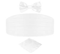 DonDon Set de tres piezas Caballero Faja de esmoquin Pajarita Pañuelo de bolsillo Color a juego Espléndido para ceremonias y ocasiones especiales - Blanco