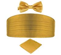 DonDon Set de tres piezas Caballero Faja de esmoquin Pajarita Pañuelo de bolsillo Color a juego Espléndido para ceremonias y ocasiones especiales - Dorado Oro