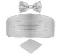 DonDon Set de tres piezas Caballero Faja de esmoquin Pajarita Pañuelo de bolsillo Color a juego Espléndido para ceremonias y ocasiones especiales - Gris plata