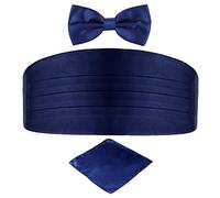DonDon Set de tres piezas Caballero Faja de esmoquin Pajarita Pañuelo de bolsillo Color a juego Espléndido para ceremonias y ocasiones especiales - Azul oscuro
