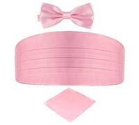 DonDon Set de tres piezas Caballero Faja de esmoquin Pajarita Pañuelo de bolsillo Color a juego Espléndido para ceremonias y ocasiones especiales - Rosa
