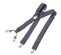 DonDon Tirantes hombre anchos 3,5 cm con 4 clips extra fuertes tirantes para pantalones hombre y parche de cuero marrón - Rayas-azul negro