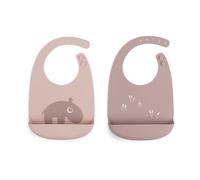 Done by Deer Ozzo Powder - Babero de silicona en polvo, impermeable, ajustable, fácil de limpiar con gran bolsillo para alimentos, artículos esenciales para bebés para la hora de comer