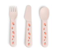 Done by Deer Foodie - Juego de cubiertos para bebé y niños, color rosa, bordes redondeados, se adapta perfectamente a manos pequeñas - 100% polipropileno de calidad alimentaria - Accesorios prácticos