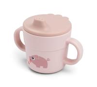 Done by Deer Foodie Tiny Farm Rosa - Vaso infantil 2 en 1 con asa y vaso para beber con tapa, Vaso con boquilla: 100% PP, Anillo de sellado: 100% silicona, Todas las piezas de grado alimentario