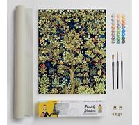 DonElton Pintar por Números para adultos inspirado por William Morris - 40x50 cm Kits de pintura con Pinceles, colores acrílicos y lienzo de lino, Sin marco - Regalo creativo (Árbol de la vida)