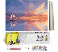 DonElton Pintar por Números para adultos Paisajes - 40x50 cm Kits de pintura con Pinceles, colores acrílicos y lienzo de lino, Sin marco - Regalo creativo (Amanecer en barco)