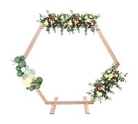 Donened - Arco de boda hexagonal, 2,33 x 2,25 m, arco de boda retro, elegante, de madera, arco con base hexagonal de madera, para bodas, cumpleaños, fiestas, eventos comerciales, etc