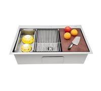 Donened Fregadero de cocina rectangular de acero inoxidable, 83,82 x 55,88 cm, con tabla de cortar y escurridor, moderno fregadero empotrable, 1 lavabo