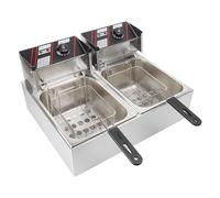 Donened - Freidora de doble tanque de acero inoxidable, 2500 W, freidora eléctrica profesional, acero inoxidable, recipiente extraíble, termostato 60-200 °C, control independiente, 55 x 44 x 30 cm