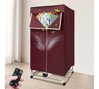 Donened - Secador de ropa, secadora eléctrica con temporizador, máquina de secado multifuncional de 1500 W con control remoto y tapa exterior, plegable, secador de bomba de calor (burdeos)