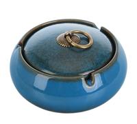 DONFAMDS Cenicero de Cerámica Grande con Tapa Cortavientos Bandeja para Patio y Oficina Esmaltado en Azul Esmaltado Resistente para Uso en Interior y Exterior Cenicero Decorativo
