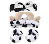 DONFAMDS Diadema Lazo Estampado De Vaca De Diademas Para Cuidado Piel Para Lavado Facial Para Spa y Maquillaje Muñequeras Elásticas Para Mujeres y Niñas