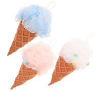 DONFAMDS Esponja Exfoliante de Ducha 3 Unidades Forma de Helado, Bola de Baño de Malla Pe, Colores, Herramienta de Baño para Exfoliación Corporal y Limpieza Diaria