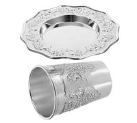 DONFAMDS Juego de Copa Kiddush Plateada con Platillo para Shabat y Pésaj, Copa de Vino de Metal Bañada en Plata, Set 1 Unidad para Celebraciones Judías y Festividades Religiosas