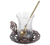 DONFAMDS Juego de Taza de Café de Vidrio Resistente al Calor con Platillo y Cuchara, Diseño Vintage para Servir Té en Casa, Fácil de Limpiar y Elegante