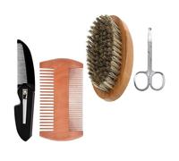 DONFAMDS Kit de Cuidado de Barba para Hombres Peine de Madera, Cepillo de Cerdas de Jabalí, Tijeras y Peine Mini Plegable, Accesorios para Peinar y Mantener la Barba y Ordenada,