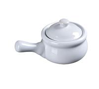 DONFAMDS Olla Color Blanco de Cerámica Pequeña para Estofado y Sopa con Tapa, Resistente y Apta para Colocar Directamente Parrilla