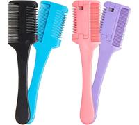 DONFAMDS Peine Cortador de Pelo Doble Cara 4 Piezas Negro Azul Rosa Púrpura para Cortar Cabello Fino y Peinar en Casa Herramienta Portátil de Peluquería