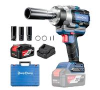 Dong Cheng Llave de impacto a batería sin escobillas 1/2", 1700 Nm, 3 vel (0-1900rpm) cargador rápido + 3 dados + maletín. Para coches, camiones y maquinaria pesada