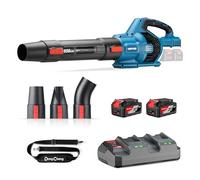 Dong Cheng Soplador de Hojas a Batería 2x20V, Caudal 1105 m³/h, Velocidad del Aire de hasta 225 km/h, 2 Baterías 4,0Ah, 6 Velocidades, Modo Turbo, 3 Boquillas, para Jardín, Calles, Nieve y Obra