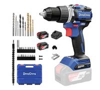 Dong Cheng Taladro de Percusión Inalámbrico 18V 90Nm, Taladro Percutor Batería Brushless, 2x 4,0Ah, 3 Modos-Atornillar, Perforar y Percuto, Portabrocas de 13 mm, 2 Velocidades, 19 Niveles de Par
