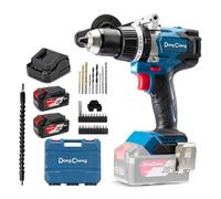 Dong Cheng Taladro percutor a batería 18V 120Nm, taladro atornillador batería con 2x 4,0Ah, 24+3 niveles de par, portabrocas de 13 mm, 2 velocidades, para taladrar, atornillar y perforar con percusión
