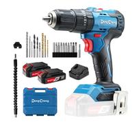 Dong Cheng Taladro Percutor a Bateria 20V 50Nm, 2x2,0Ah, Función de Impacto | Para atornillar, perforar y taladrar con percusión; 20 niveles de par, sin escobillas, portabrocas 13 mm, 2 velocidades