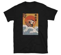 DONG-XIANG Anime Japanese Red Sunset Samurai Surfing?T-Shirt Short Sleeves T-Shirt Shirt Tops T-Shirt Black 3XL
