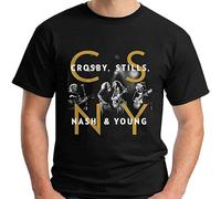 DONG-XIANG Men's Crosby Stills Nash & Young - Csny Band Handsome Minority Sports Competition Pattern Youth T-Shirt Black S