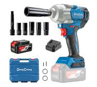 DongCheng 20V Llave de Impacto a Batería 908 Nm, Sin Escobillas, 1× 4,0 Ah | 1/2" | Maletín Compacto & Juego de Vasos | Impact Wrench para Coches, SUV, Camiones, Tractores y Neumáticos - Autonomía