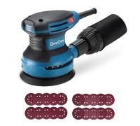 DongCheng Lijadora orbital 380W, lijadora Electrica de 125mm, 6 velocidades 8.000-12.800 rpm con colector de polvo y 20 lijas, ideal para trabajos profesionales de carpintería y lijado