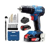 DongCheng Taladro Percutor a Bateria 20V, 50Nm Taladro de Impacto, 20+1+1 Ajustes de Par, Taladro Atornillador portabrocas 13mm, 2 velocidades, con 2 baterías 19 accesorios, para Madera/Metal/Ladrillo
