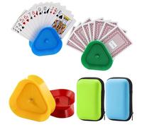 Dongcill Aujeta Cartas Set 4 Pcs Sujeta Cartas Naipes con 2 Pcs Custodia Carte da Gioco, Sujeta Cartas Naipes Manos Libres Sujeta Cartas Niños Soporte para Naipes para Niños Adultos Personas Mayores
