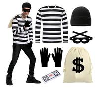 Dongcill Disfraz de Ladrón, Juego de Disfraces de Ladrones para Hombres, Ladrón de Bancos Cosplay, Disfraz de Ladrón Criminal Halloween para Adultos, para Cosplay Carnaval Fiesta - 6pcs