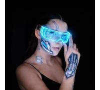 Dongcill Gafas LED de Fiesta Disco Cyberpunk Gafas Luminosas + 4 Cara Tatuaje Carnaval, Gafas Neon Rave, Accesorios para Carnaval Halloween Navidad