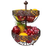 Dongjiang Fruit Bowl Roselife-canasta de frutas de 2 capas para más espacio en el plan de cocina-ojo colector decorativo en su cocina tazón de fuente de metal de bronce de la fruta (bronce)