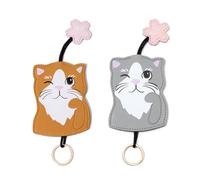 DONGKER 2 fundas para llaves de coche, piel sintética con forma de gato y perro, funda extraíble para la mayoría de los tipos de llaves de coche, Gato gris + gato marrón