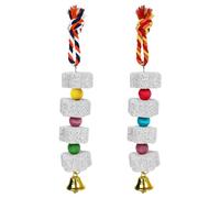 DONGKER 2 juguetes masticables para pájaros, piedra de molienda de pico de pájaro con campana para periquitos conure agapornis cacatúa, pinzón periquito