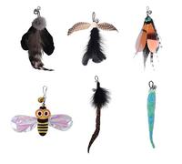 DONGKER 6 cabezas de plumas de juguete para gatos, cabeza de repuesto para caña de pescar con campanas para gatos, caña de pescar (no incluye cañas)
