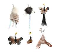 DONGKER 6 piezas de juguetes de plumas de gato, plumas interactivas de repuesto para gatos con campana para juguetes de varita de gato