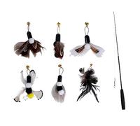 DONGKER 7 piezas de juguetes para gatos, caña de pescar retráctil para gatos con 6 cabezales de plumas de repuesto para diversión interactiva del gato