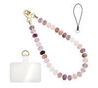 DONGKER Abalorio de piedra natural para teléfono, correa de muñeca con cordón y hebilla dorada y parte trasera transparente para cartera, Acero inoxidable, Ágata