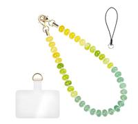 DONGKER Abalorio para teléfono de piedra natural, correa de cuentas con cordón, hebilla dorada y funda transparente para billetera