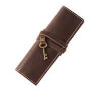 DONGKER Bolsa de cuero para bolígrafos, bolsa enrollable de cuero, organizador plegable para estudiantes, artistas, dibujos, colorear, Color café, Estilo retro