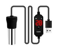 DONGKER Calentador de agua sumergible para acuario, 17 ℃ -34 ℃ Calentador de cristal sumergible, ajustable 15 W/25 W alimentado por USB 5 V 2 A, pantalla digital LED para acuario de 3 a 5 L