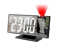 DONGKER Despertador proyector, radio despertador proyección con pantalla LED, brillo ajustable a 3 niveles y rotación de 180 ° y configuración de alarmas Snooze para mesilla de noche, oficina
